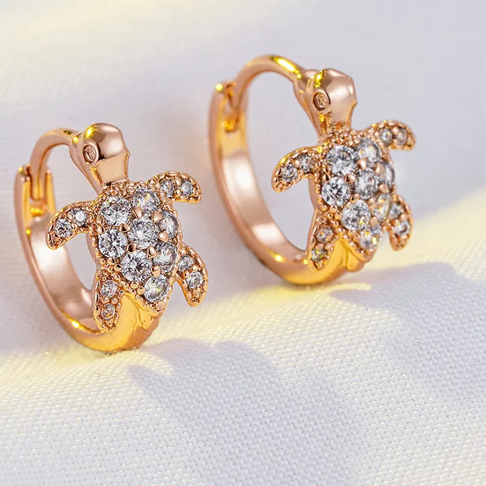 Authentic Wbmqda Unique Sea Turtles Pendant 585 Rose Gold Color Natural Zircon Hoop Earrings For Women Trendy Animal Jewelry Accessories