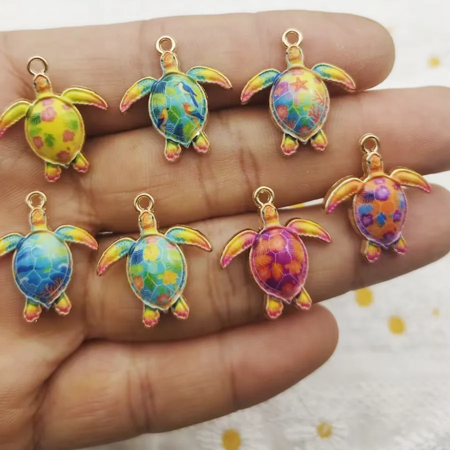 Authentic 10pcs Turtle Charm Jewelry Accessories Diy Making Necklace Earring Pendant Keychain Charms Alloy Metal Gold Plated