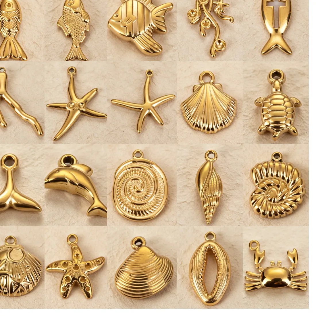 Authentic 12pcs Summer Beach Charm Coral Shell/Turtle/Crab Golden Sea Animal Vortex Conch Fish Pendants DIY Jewelry Making