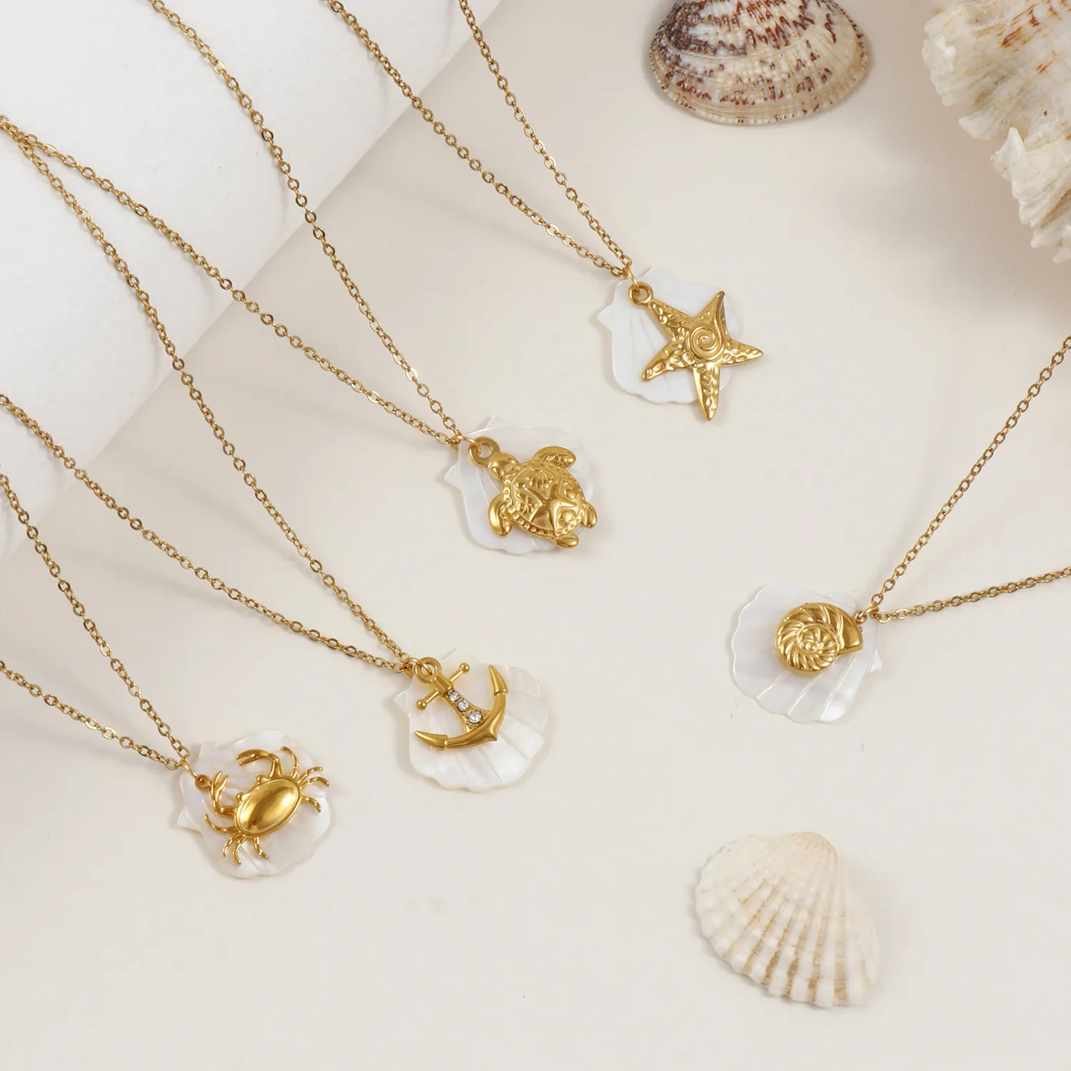 Authentic 1 Piece Ocean Pendant Necklace 18K Real Gold Plated 304 Crab Starfish Turtle Shell Jewelry For Women 45cm