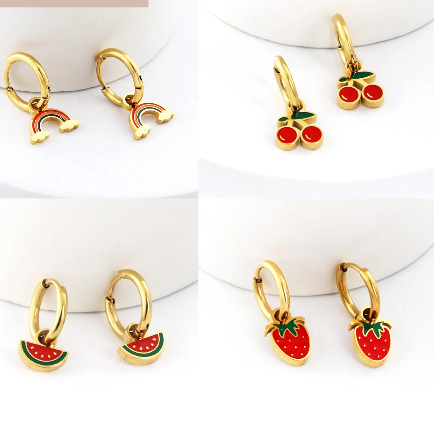 Authentic Luxukisskids Strawberry Charms Jewellery Earrings Red Cherry Drop Pendients Woman Fruits Accessories