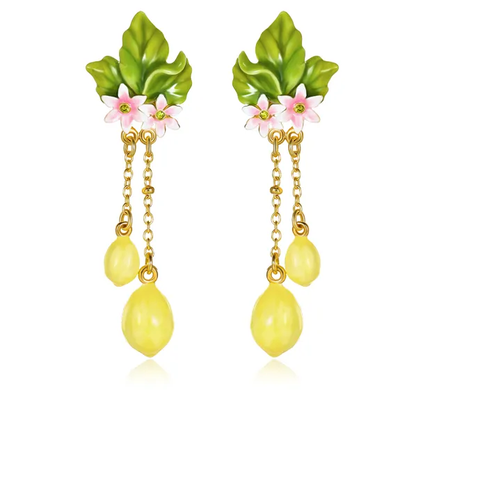 Authentic The Summer's Embrace Grape And Lemon Enamel Earrings