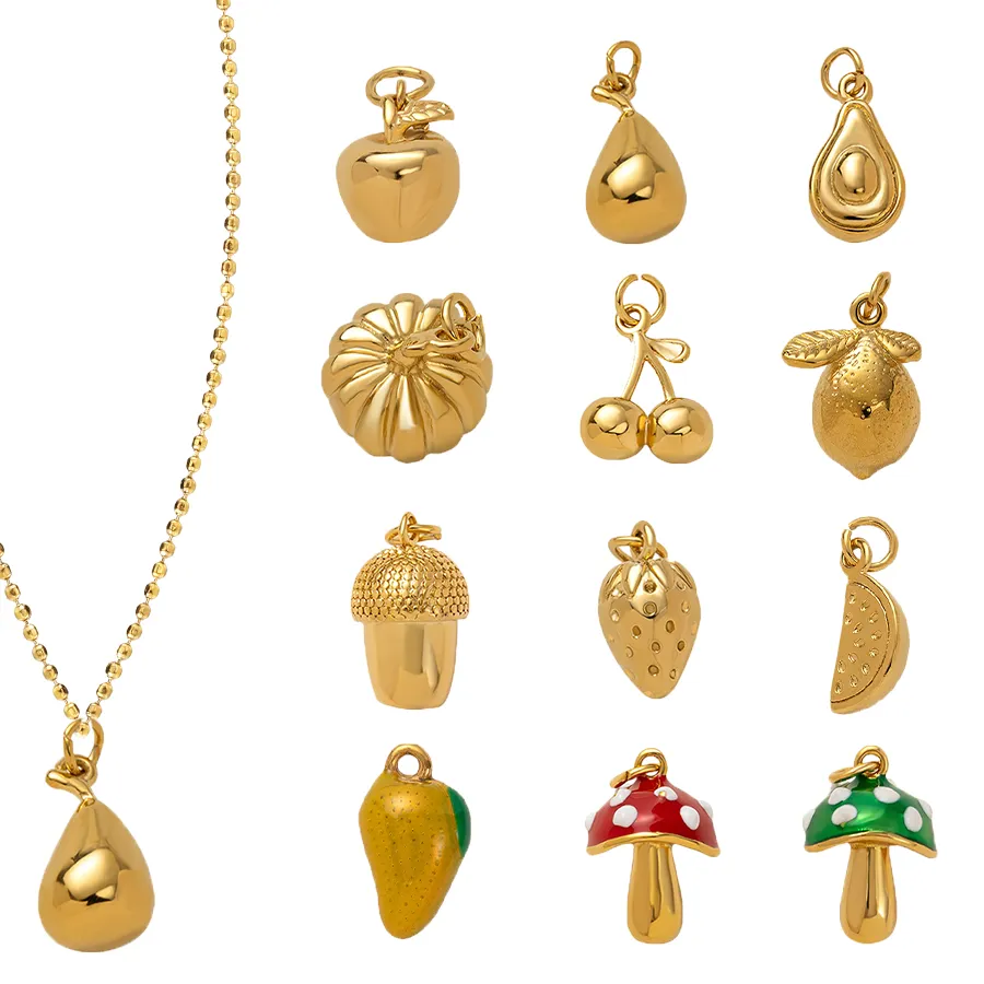 Authentic Y2K Cute Fruit Strawberries Cherries Avocados Lemons Charm For Women Gold Color Pendant DIY Making Accessories