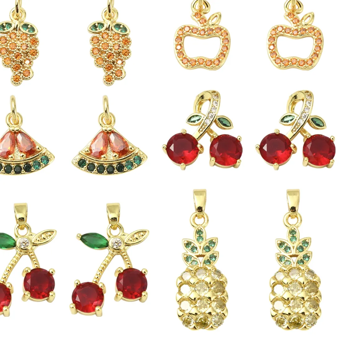 Authentic 2 Pcs Micro Pave Cubic Zirconia Pendants Real 18K Gold Plated Fruit Charms for Earring Bracelet DIY Jewelry Making
