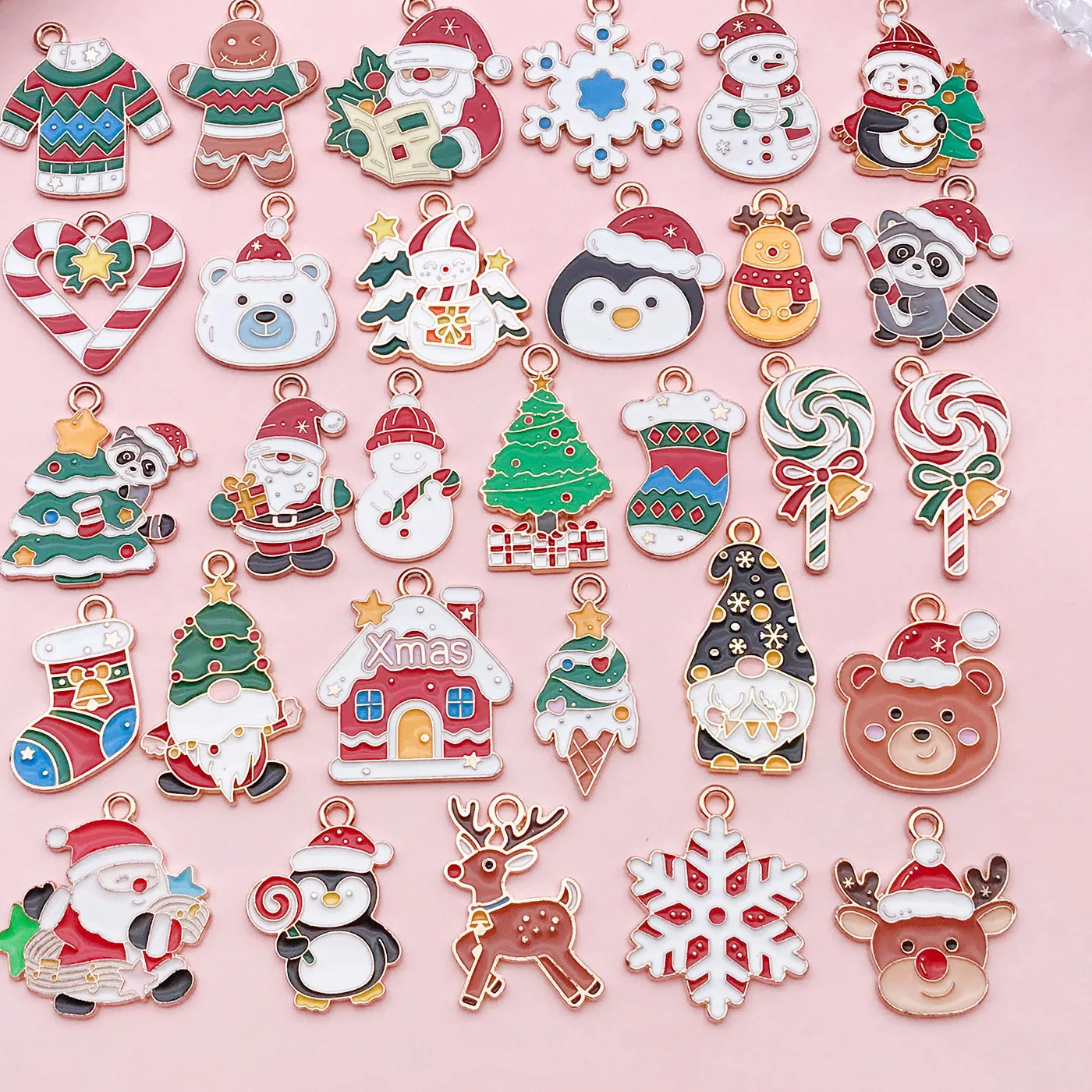 Authentic 5Pcs 30Pcs Enamel Christmas Pendant Jewelry Making Diy Keychain Earrings Charms For Jewelry Bracelets Necklace