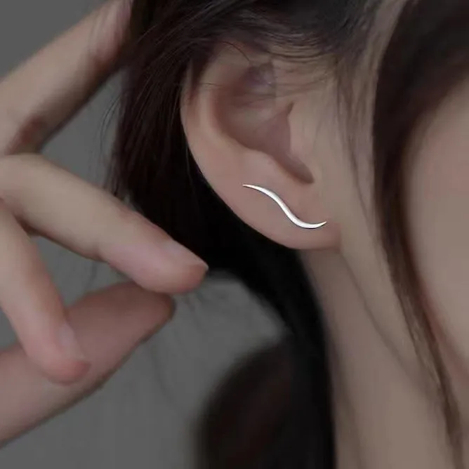 Authentic Real 925 Sterling Silver Wave Shape Ear Climbers Hypoallergenic Crawler Earrings Fine Jewelry Girls Drop Ship