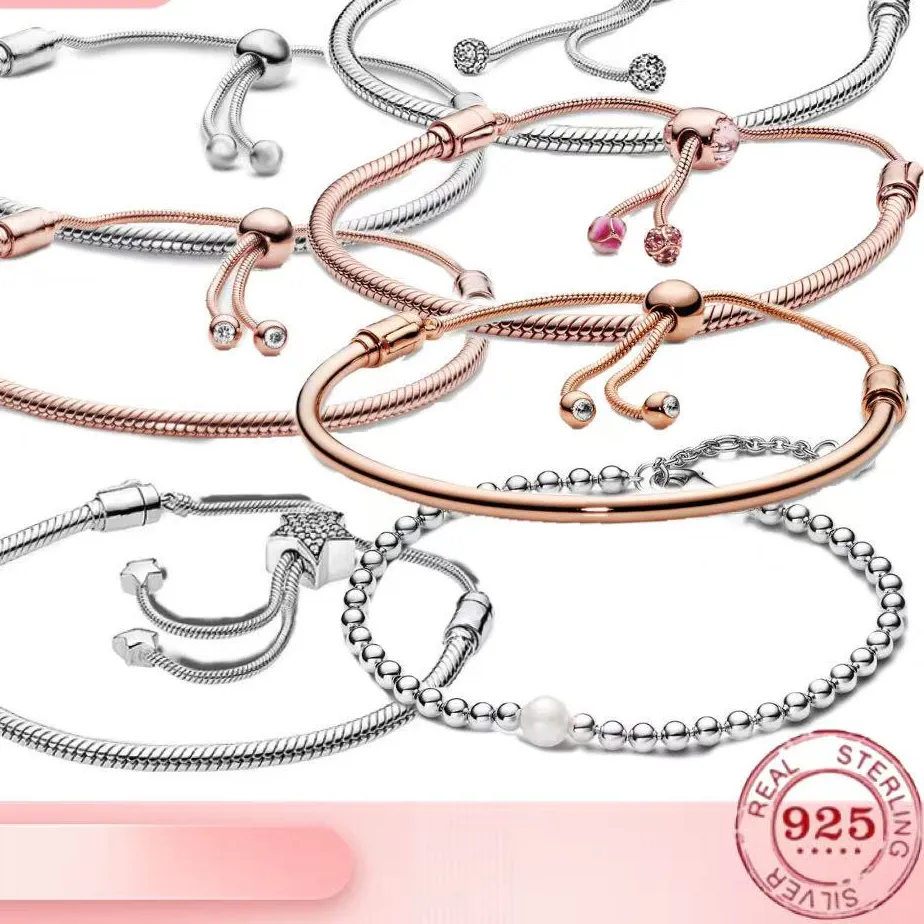 Authentic Adjustable Series High- Quality 925 Sterling Silver Pentagram Heart- Shaped Flower Diy Bracelet High- End Jewelry Holiday