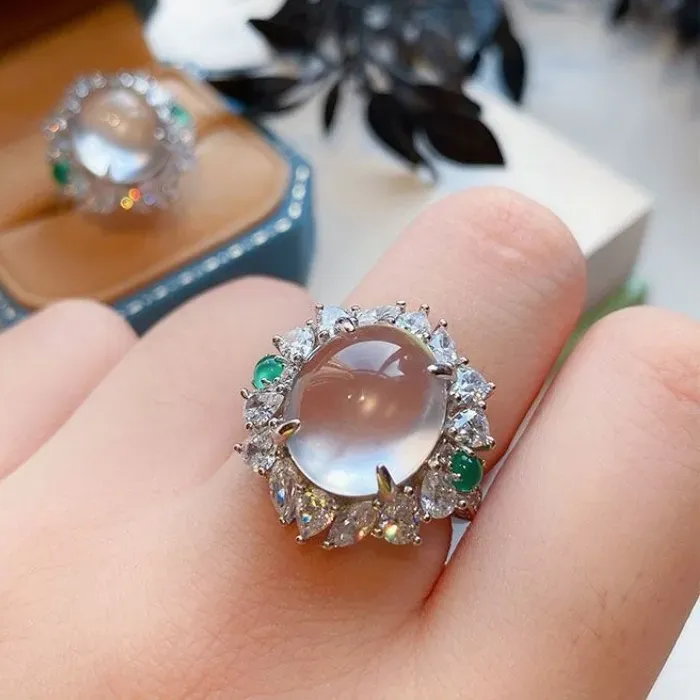 Authentic Eternal Serenity Ring- Natural High Ice Jade Chalcedony On Sterling Silver
