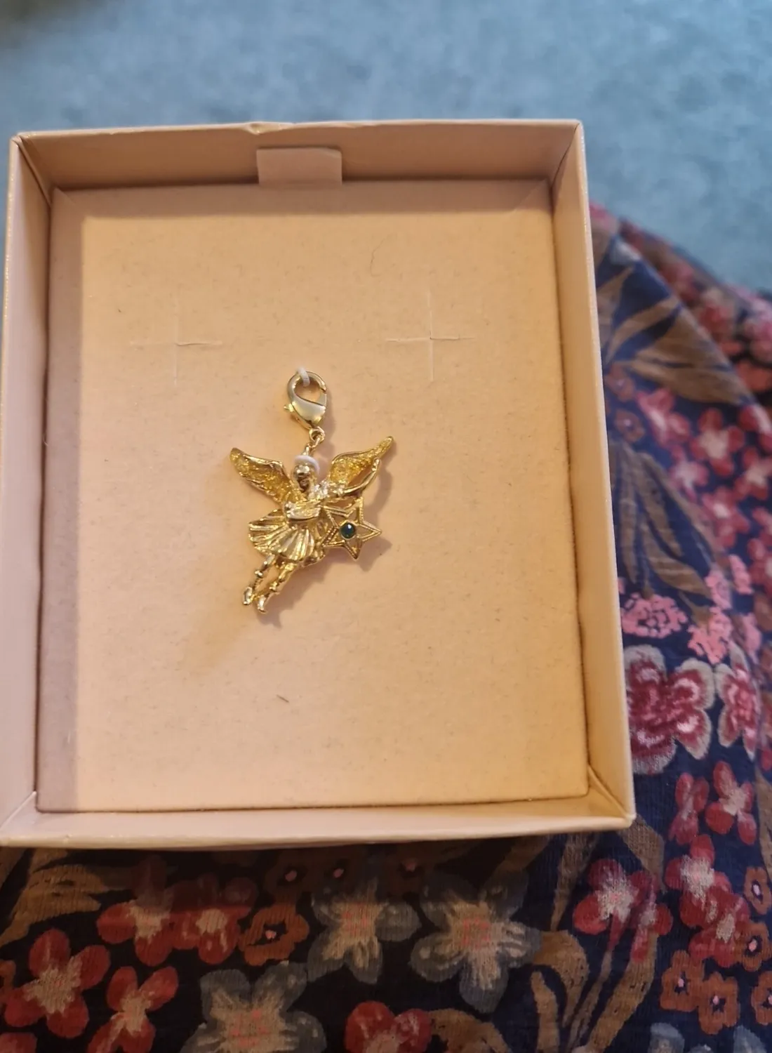 Authentic Celestial Guardian Angel Clip-On Charm with Verdant Crystal
