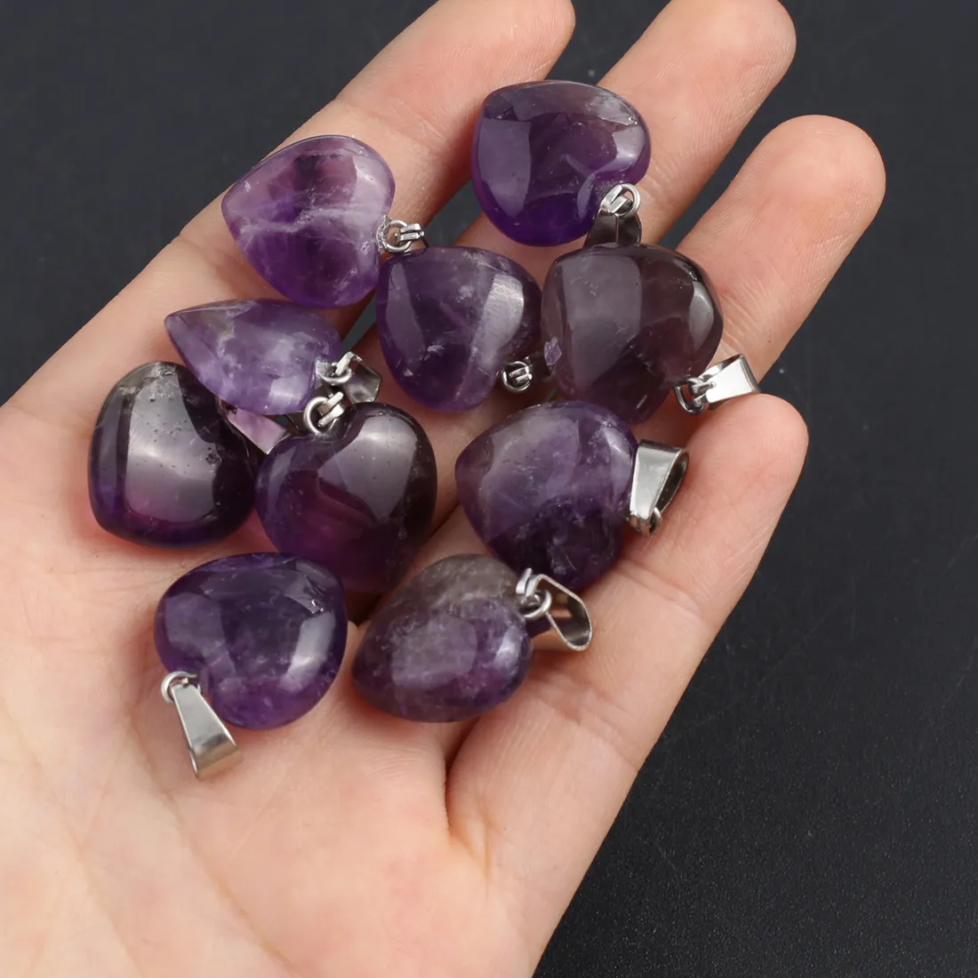 Authentic Enchanted Amethyst Heart – 5 × 16mm Crystal Charms for Sacred Creations