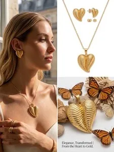 Authentic Celestial Heart of Light – 18K Gold‑Plated Necklace & Stud Pair