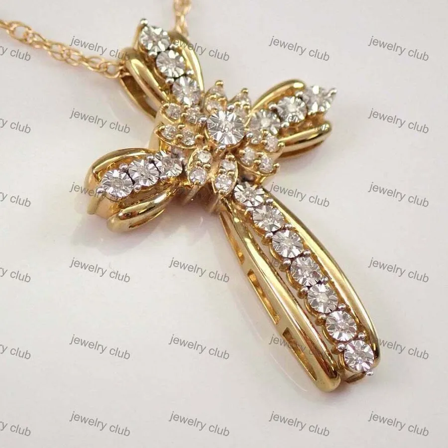 Authentic Radiant Luminescence 14k Gold-Plated Silver Simulated Diamond Cross Pendant
