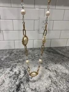 Authentic The Yves Saint Laurent Celestial Mabe Pearl and Crystal Golden Tapestry Chain