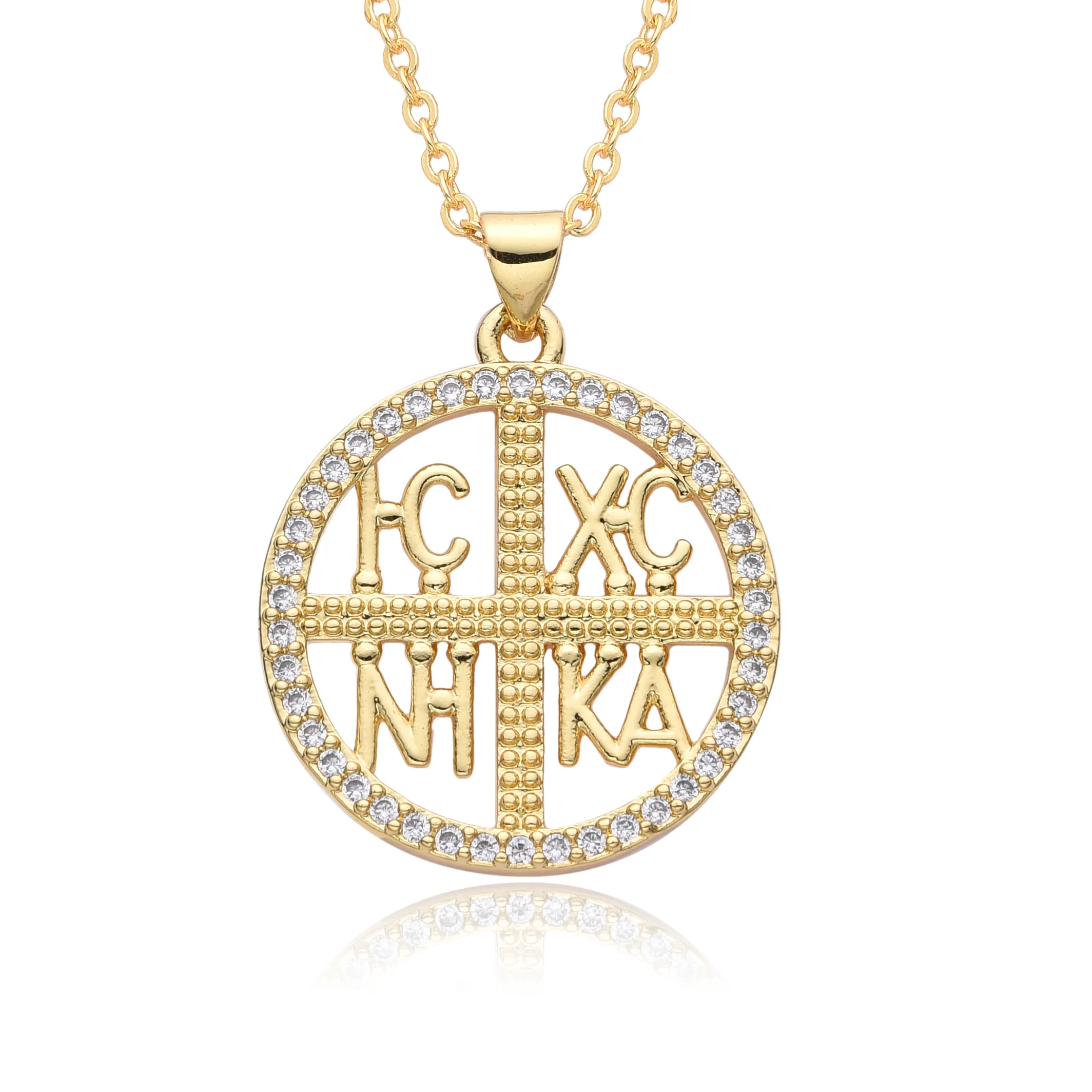 Authentic Gold Color St.helen Constantine Pendant Icxc Nika Cross Charms Cubic Zirconia Byzantine Medallion Necklace Jewelry Diy Making
