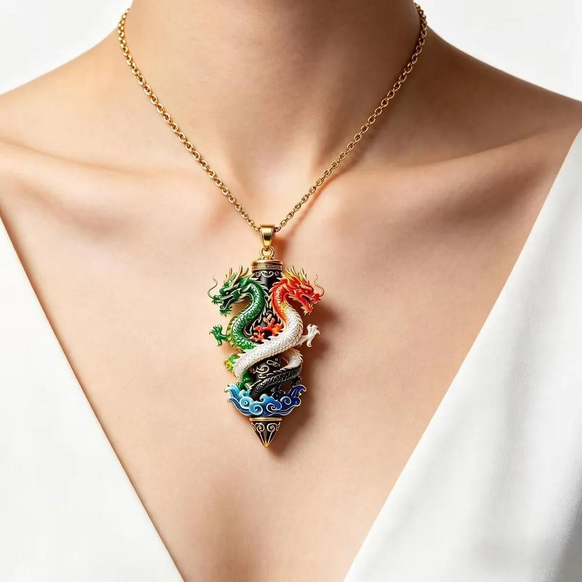 Authentic The Celestial Guardians Double Dragon Enamel Talisman