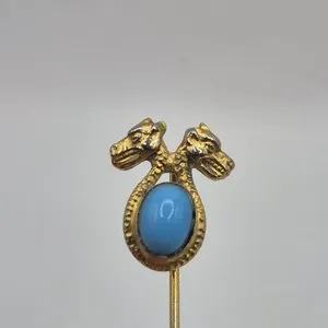 Authentic The Dual Guardians Golden Dragon Lapel Pin with Luminous Azure Cabochon