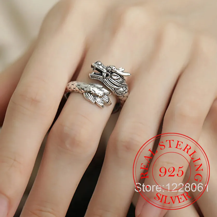 Authentic 925 Sterling Silver Jewelry Dragon Phoenix Couple's Finger Rings Jewelery Friends