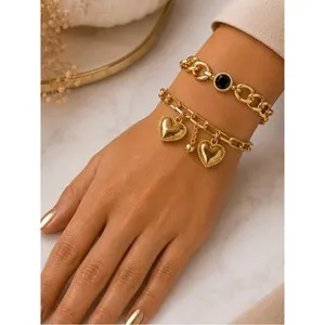 Authentic 18k Gold Plated Heart Charm Bracelets Water Resistant Tarnish Free