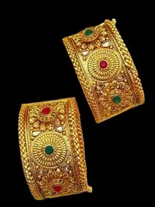 Authentic Celestial Radiance Indian Bridal Gold-Plated CZ Kada Bangles Set