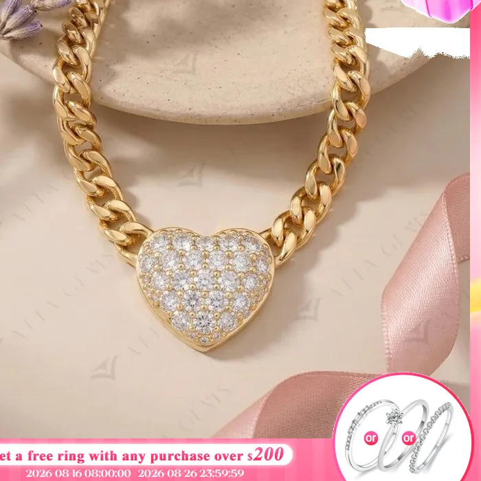Authentic Radiant Devotion Heart Moissanite Pendant and Cuban Chain