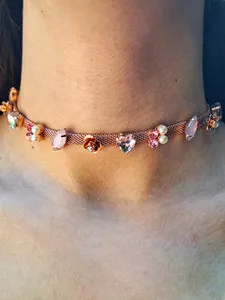 Authentic The Rose-Gilded Heart of Desire: Betsey Johnson Pink Crystal Choker