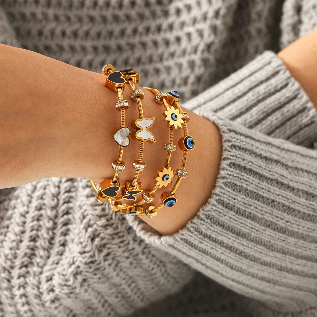 Authentic Celestial Guardian Evil Eye Bangle - 18K Gold Radiance of Protection