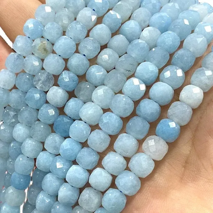 Authentic 7- 8Mm Square Aquamarine Chalcedony Natural Stone Loose Cube Spacer Beads For Jewelry Making Diy Bracelet Charms Accessories