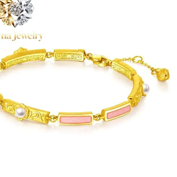 Authentic Pryna Jewelry   Gold Shop 9999 24K real gold new bracelet ten-mile red makeup bracelet luxury fashion nine-section beads flower