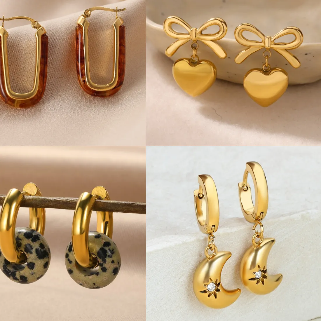 Authentic Vintage Gold Plated Amber Resin Dropping Earrings For Women U-shaped Earrings Stud Earrings Charm Famale