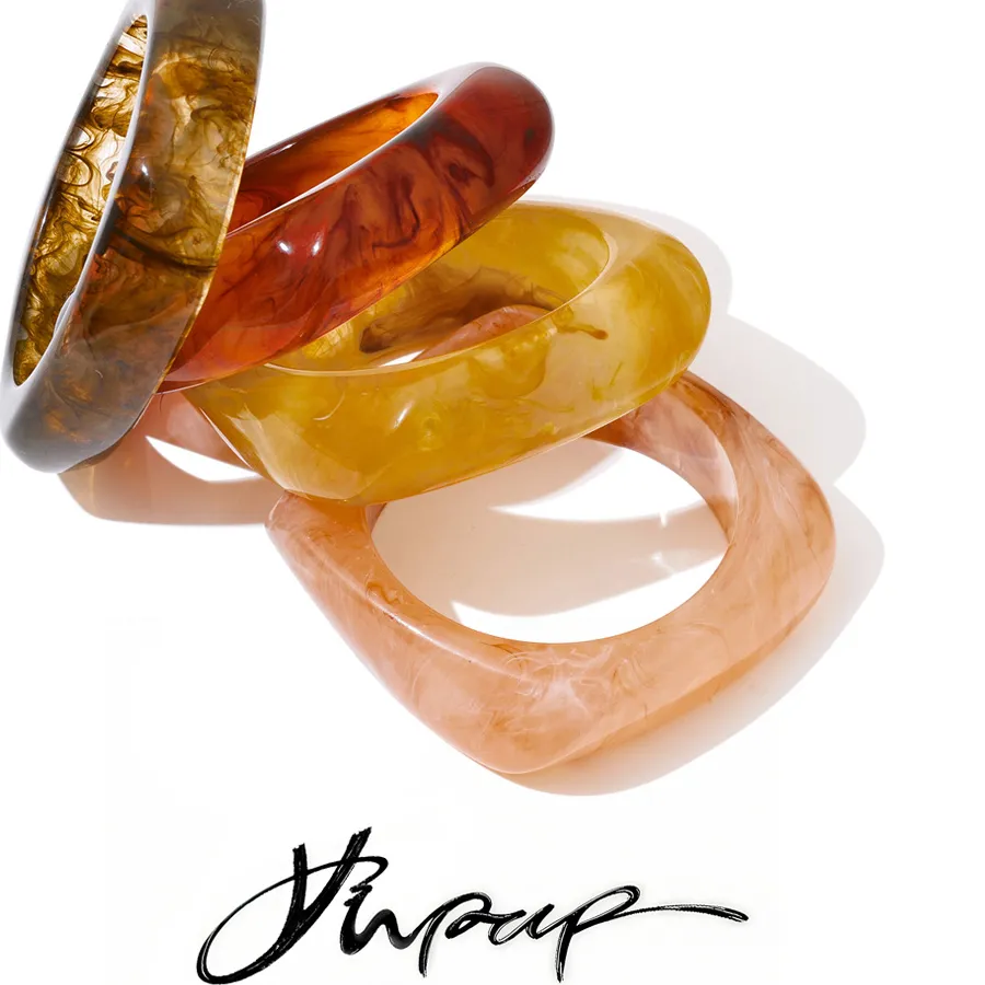 Authentic Yhpup 63mm Resin Thick Wrist Bracelet Bangle Autumn Winter Style Statement Jewelry 2025 Waterproof Coffee Amber Champagne Pink