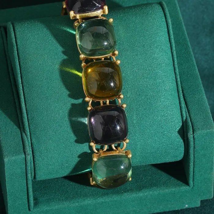 Authentic 18K Gold Plated Multi-Color Amber Bracelet Elegant Classic Jewelry for Banquet Wedding Gift