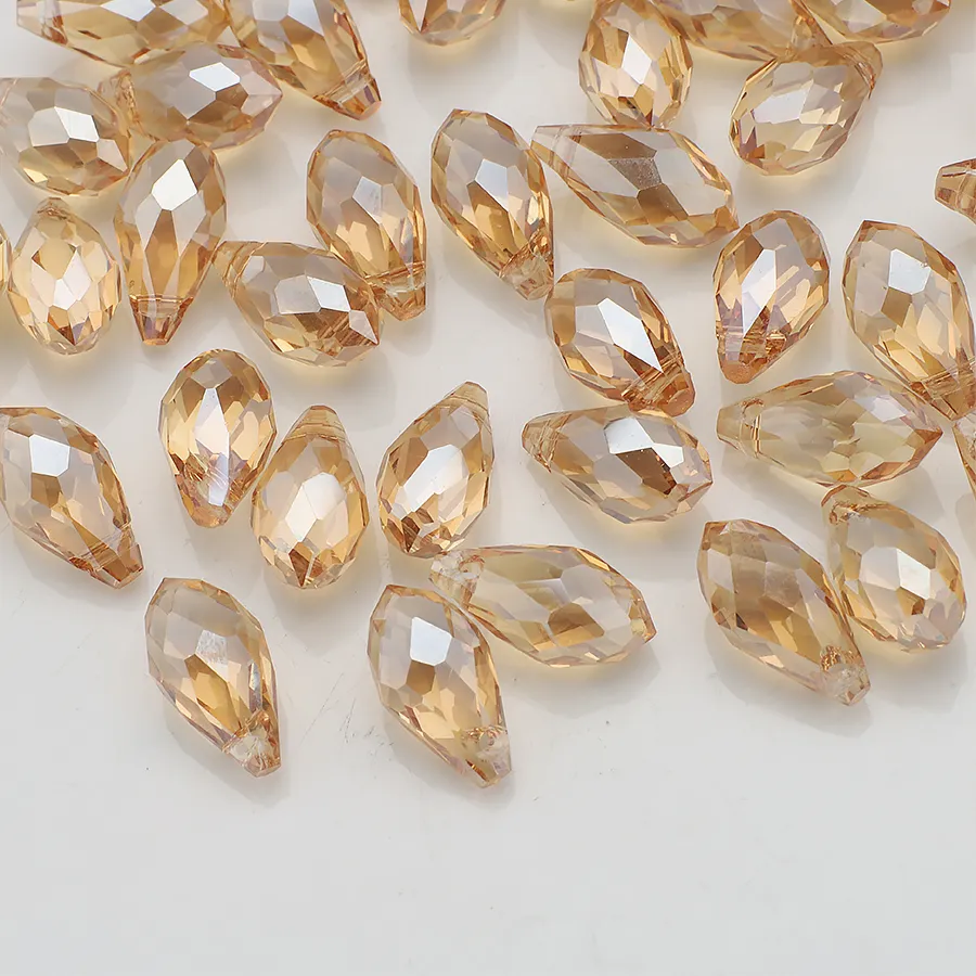 Authentic Amber Gold Side Hole Water Drop Chandelier Crystal Glass Loose Beads Pear Shape DIY Jewelry Making Bracelets Necklaces Earrings