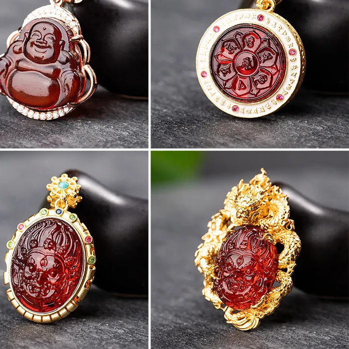 Authentic Radiant Maitreya Buddha and Mahakala Sacred Amber Talisman