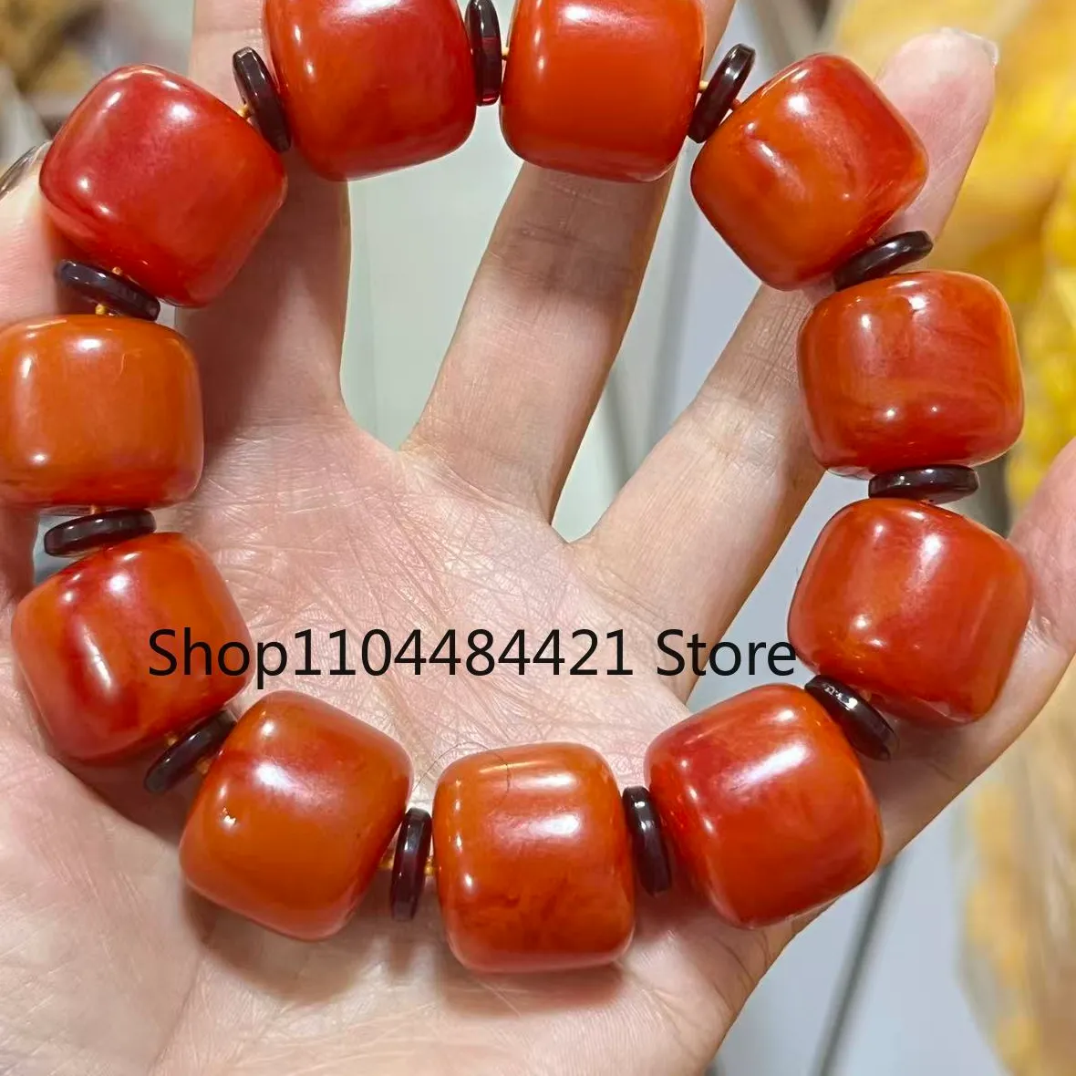 Authentic Old Beeswax Bucket Bead Hand String Gold Twisted Honey Old Beeswax Amber Bucket Bead Hand String Men Bracelets AMBER PENDANT