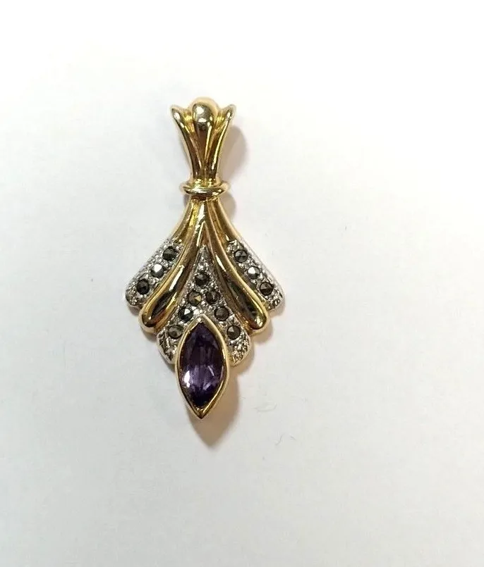 Authentic Crown Of Violet Flame Gold- Plated Amethyst & Marcasite Pendant