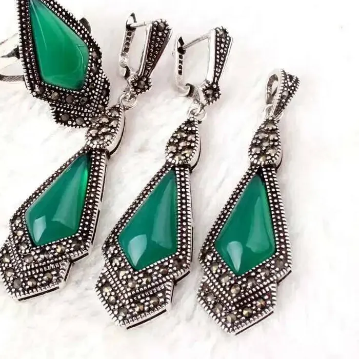 Authentic Gorgeous Jewelry, Red Green Agate Cz Crystal Shell Stone Marcasite Tibetan Silver Necklace Pendant Earring Ring 1