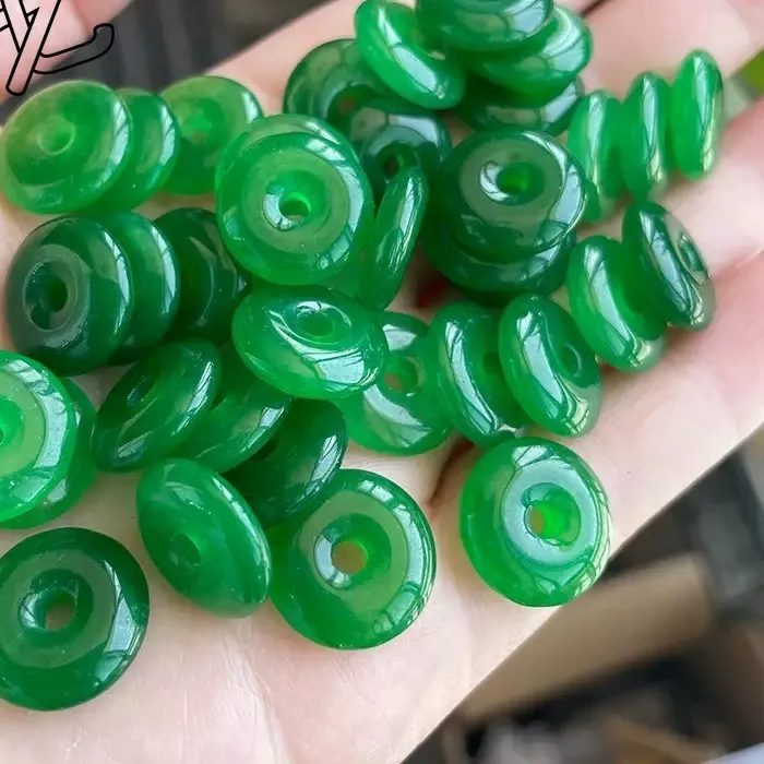 Authentic 10Pc Natural Green Jade 15Mm Beads Safety Buckle Doughnut Pendants Emerald Diy Bracelet Earrings Jewelry Accessories