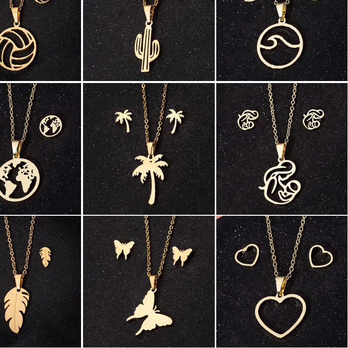 Authentic Golden Necklaces for Women Cute Butterfly Cactus Coconut Feather Pendant Necklace Jewelry Brincos 2026
