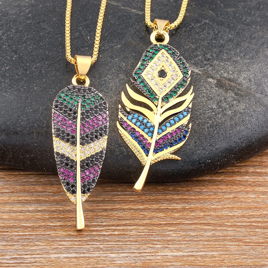 Authentic Nidin 6 Styles Irregular Patterns Elegant Feather Pendant Gold Plated Chain Necklaces For Women Accessories Bohemia Jewelry Gift