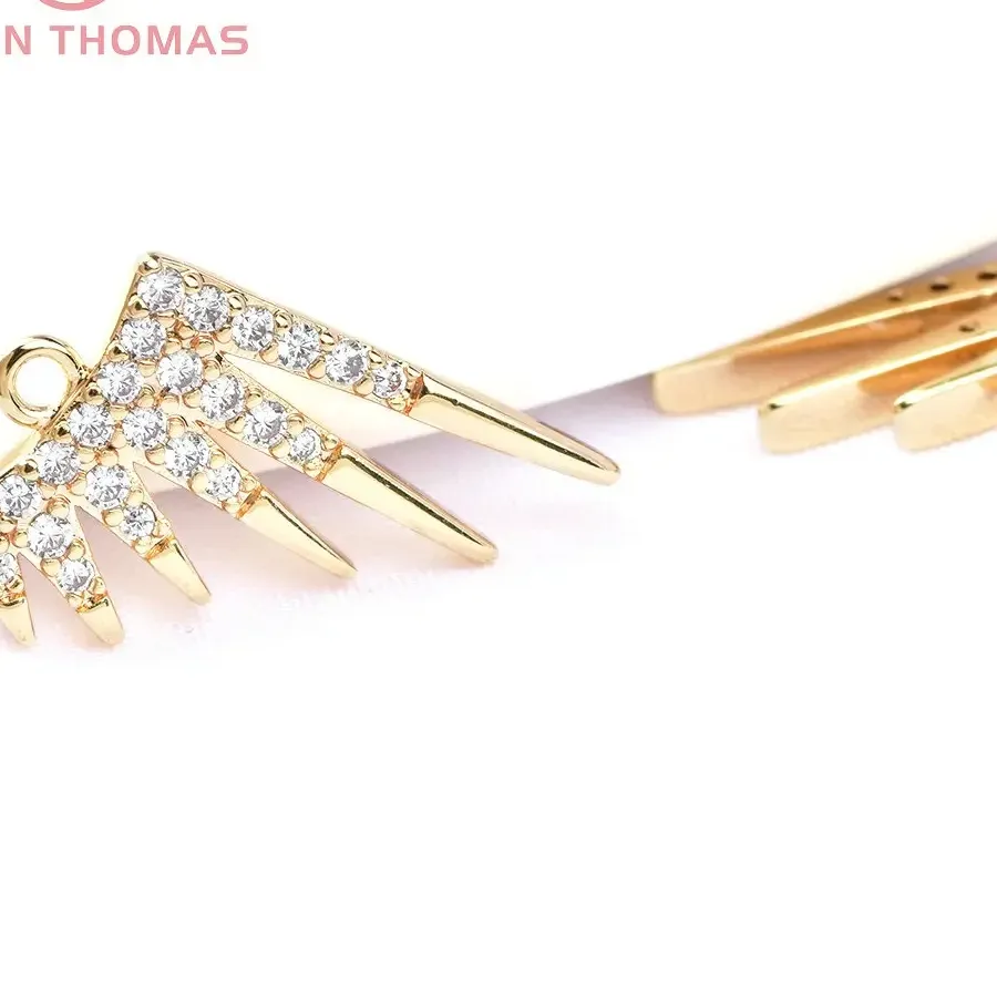 Authentic (6224) 4PCS 11.5x14.5MM 24K Gold Color Brass with Zircon Feather Pendants High Quality DIY Jewelry Making Findings Wholesale
