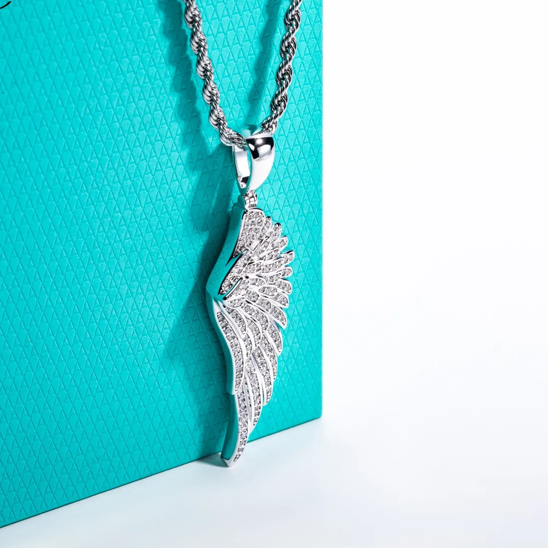 Authentic Celestial Feather Moissanite Angel Wings Talisman in 14K Gold Plate