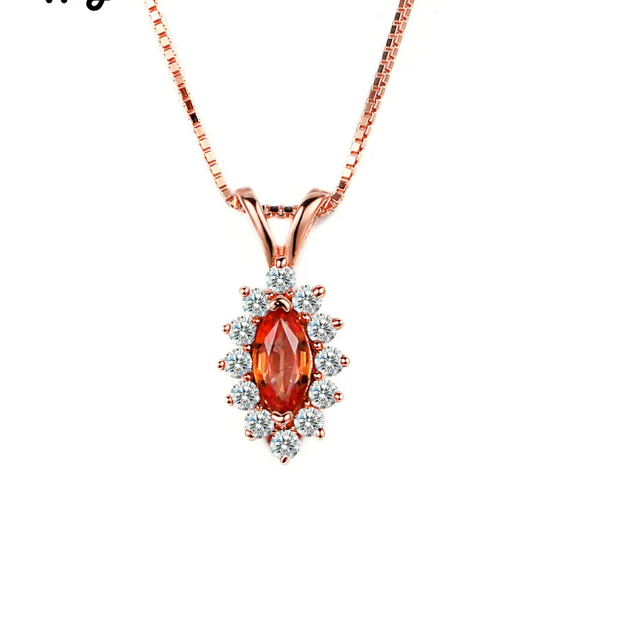 Authentic MoBuy MBNI001 Special Gemstone Marquise Citrine Necklaces & Pendants 925 Sterling Silver Rose Gold Plated Fine Jewelry For Women