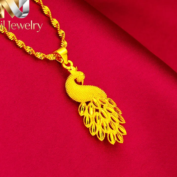 Authentic Nexil Jewelry   Nexil Jewelry  24K Gold AU999 Women's Peacock Pendant Necklace - Gradient Gold Feathers + Gold Foil Tips, Chain