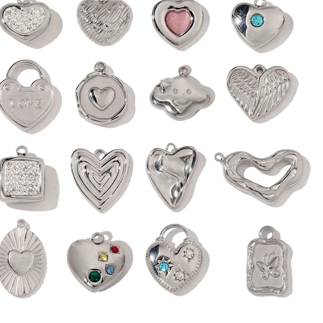 Authentic 3pcs/Lot Stainless Steel Metal Color Irregular Love Heart Wing Charms  Lock Cloud Geometry Necklace DIY Small Pendant Wholesale