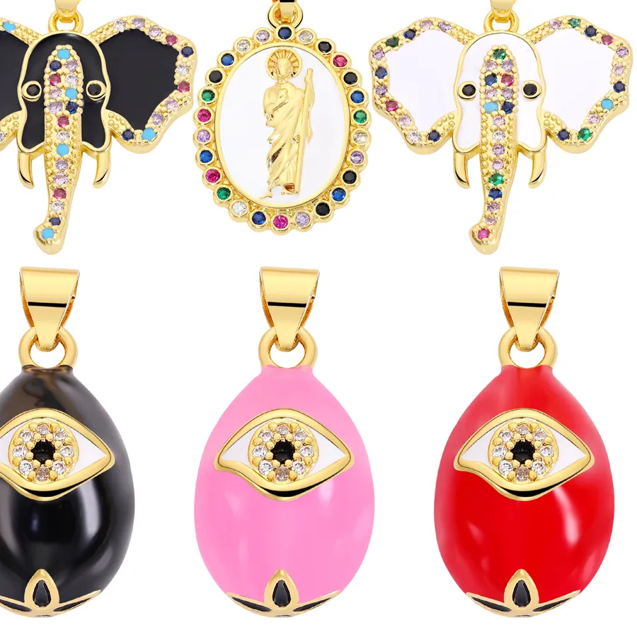 Authentic Juya Handmade Micro Pave Zircon Enamel Animal Elephant Saint Greek Evil Eye Charms For DIY Christmas Decoration Jewelry Making
