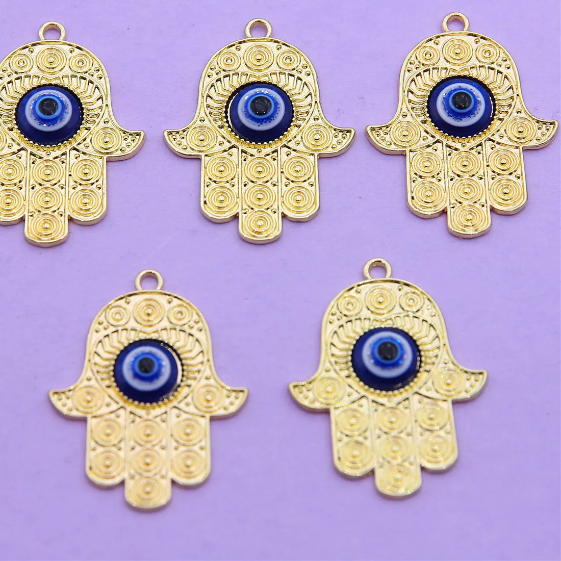 Authentic Turkish Blue‑Eye Fatima Palm Pendants: 10‑Piece Keychain of Protection & Love