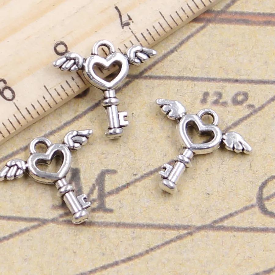 Authentic 30pcs Charms Fly Key 14x14mm Antique Bronze Silver Color Pendants Making DIY Handmade Jewelry Factory