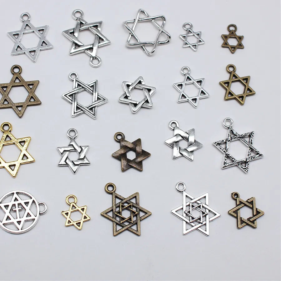 Authentic 20pcs Hexagram Star Of David Charms Pendants For Bracelet Jewelry Making DIY Handmade Craft