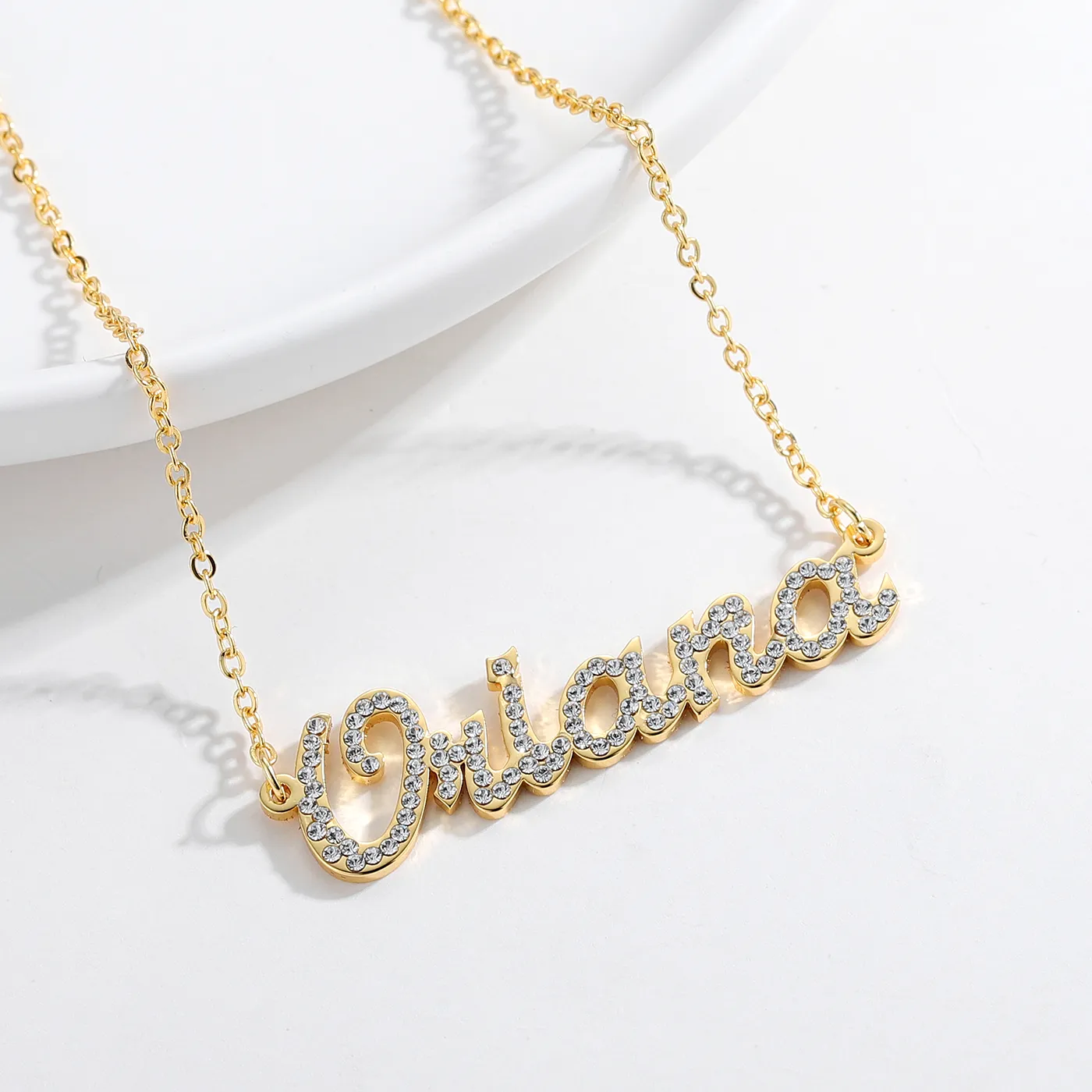 Authentic Customized Name Dot Diamond Cut Necklace Personalized Name Pendant 18K Gold Plated Jewelry Wedding Women