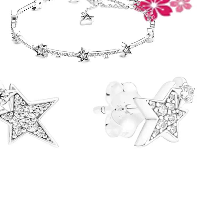 Authentic Exquisite 925 sterling silver fashionable star shining ring earring bracelet ladies' classic holiday jewelry gift